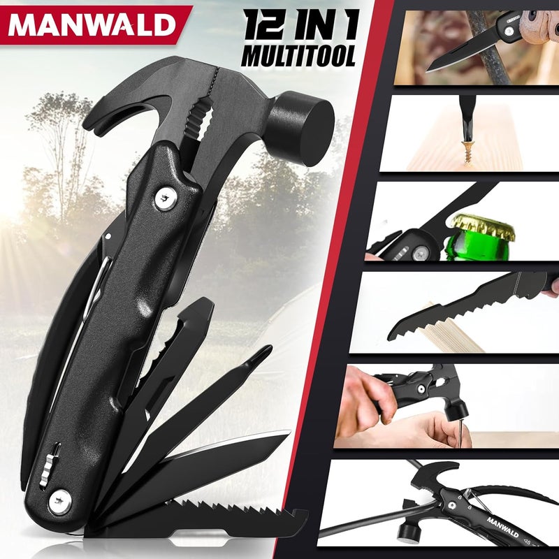 MANWALD 12 in 1 Multitool Hammer, Gifts for Dad, Christmas Stocking Stuffers for Men Adults, Camping Accessories Survival Gear, Cool Gadgets Gifts for Men, Husband, Boyfriends, Birthday Gifts for Him - Image 3